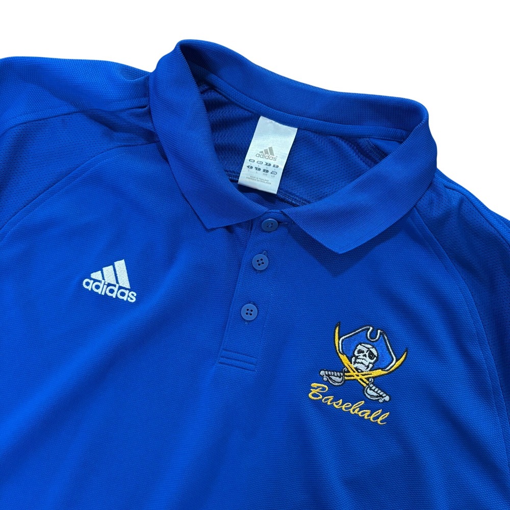 ADIDAS Mens Large Blue Short Sleeve Polo Pirates Baseball Embroidered‎ Athletic